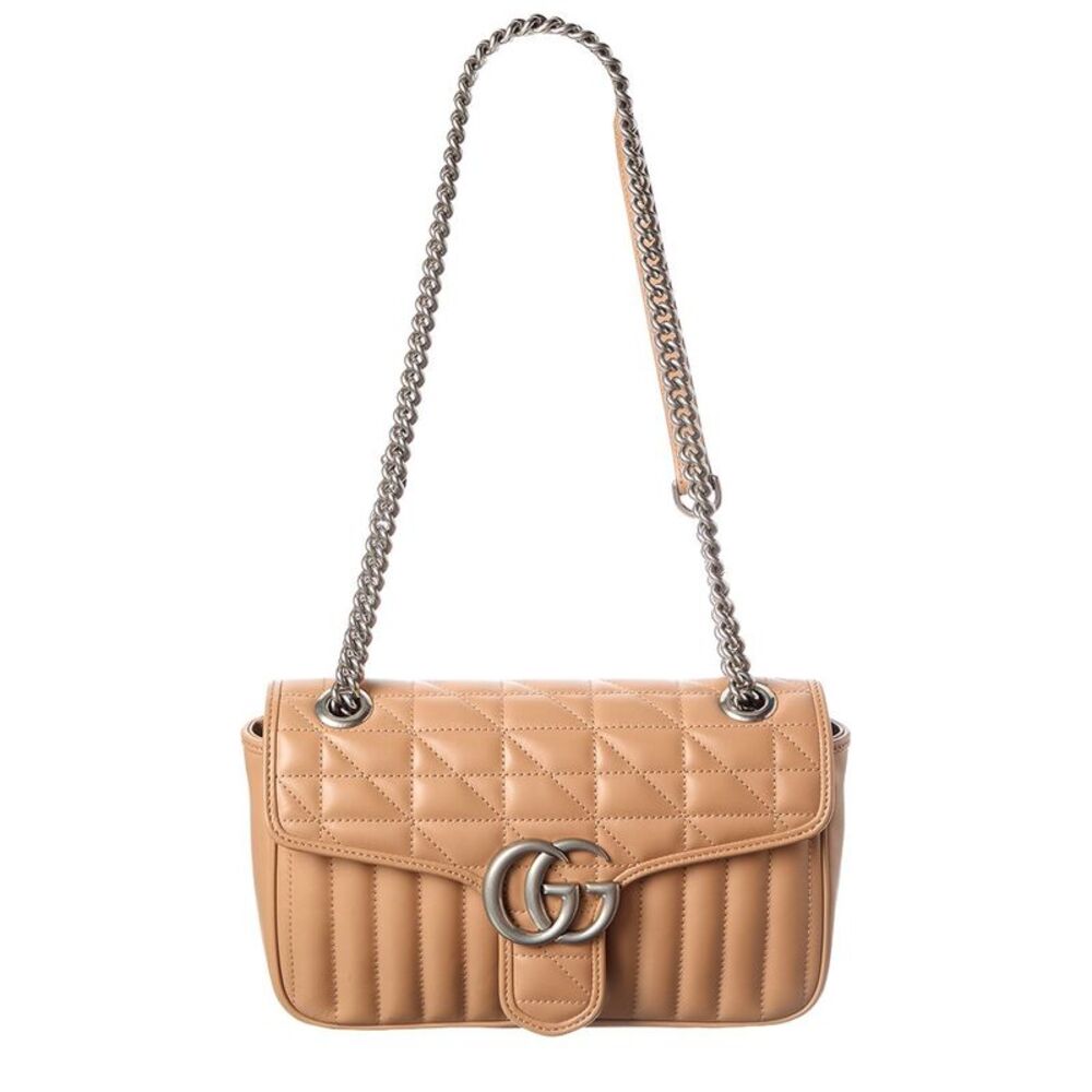 Gucci Camelia Calfskin Matelasse Leather Aria Small Gg Marmont Shoulder - Picture 1 of 5